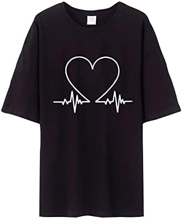 Ризи за Свети Валентин за Жени, Красиви Блузи с Къс Ръкав и Принтом във формата на Сърце, Летни Тениски За Двойки, Блуза