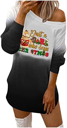 NOKMOPO Рокля с дълъг ръкав, Дамски Ежедневни Пуловер с кръгло деколте и Коледните Принтом, Рокля с Дълъг Ръкав