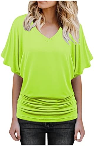Дамска Мода Лято 2023 Ръкав Ежедневни Однотонная Тениска Върховете Блуза