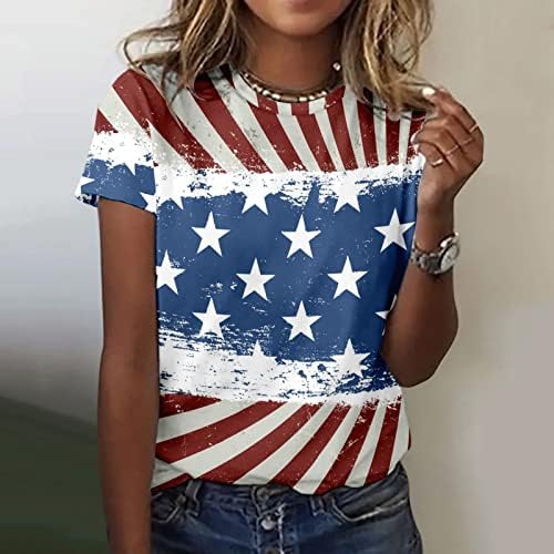 MIASHUI Меки Тениски с Дълъг Ръкав за Жени, Дамски Ежедневни Ризи с Принтом на Деня на Независимостта, Къси