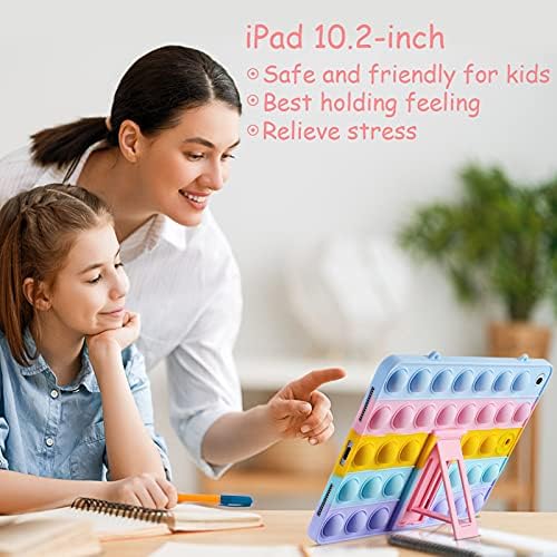 за iPad 10.2 Калъф с поставка 2020 Калъф за iPad 9th 8th поколение 2021 Fidget Pop Toys Push It Bubble Мека Дъга Силиконов Калъф за жени и Деца, Снимающий стрес, устойчив на удари за iPad 9th / 8th / 7th