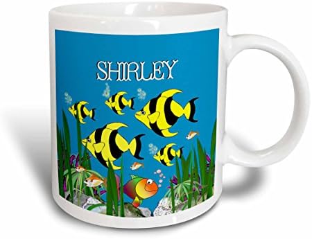 Керамична чаша 3dRose с Цветни тропически растения и рибки, Персонализирана с една жена на име Shirley, 11 грама, Многоцветен