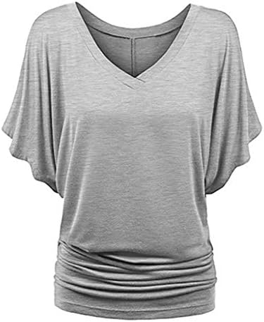 Дамски Ризи Свободно Намаляване на S-5XL, Къс ръкав с набори, V-образно деколте, Секси Модни Ежедневни Обикновена