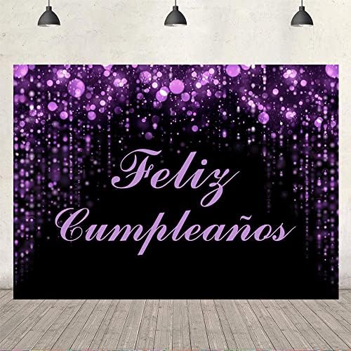 Ticuenicoa 7x5ft Feliz Cumpleaños Фон за Мексиканска Фиеста, Украса за парти честит Рожден Ден, Черно и Лилаво Блестящ Фотофон за Жени, Карнавал, Рожден Ден, Студиен Подпори за Фот?