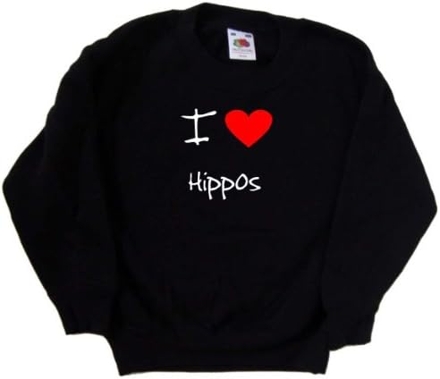 Черна детска Hoody I Love Heart Hippos I Love Heart Hippos