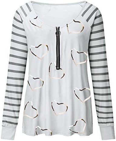 NOKMOPO Дамски Блузи с Дълъг ръкав, Модни Блузи с V-образно деколте и Принтом във формата на Сърце, Големи Размери, Блузи С дълъг ръкав, Ризи Пролетта