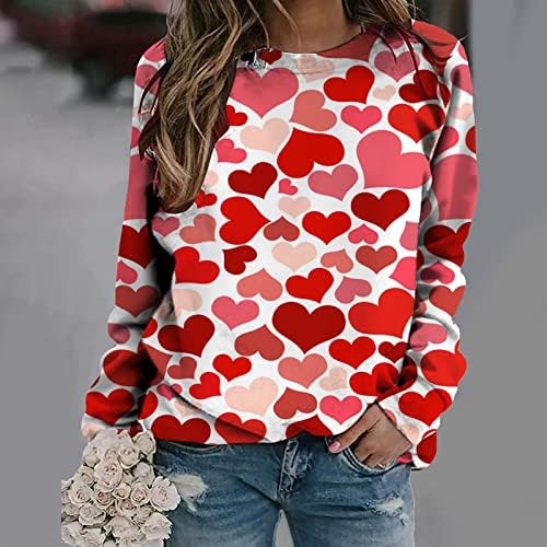 Fanteecy Върховете на Св. Валентин за Жени 2023, Тениска с образа на Привлекателен Сърце, Hoody с Кръгло деколте,