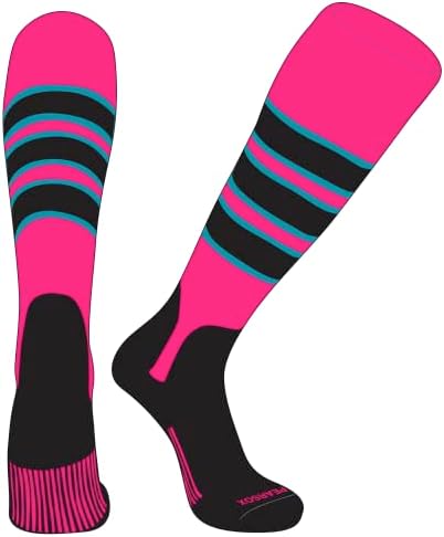 Чорапи-стремето за бейзбол и софтбол КРУША СОКС OTC (C, 5 инча) Ярко-Розово, Марлинский Тюркоаз, Черно, Черно