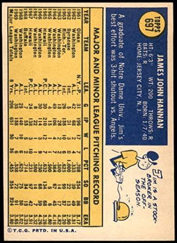 1970 Topps 697 Джим Ханнан Вашингтон Сенатърс (Бейзболна карта) в Ню Йорк Сенатърс