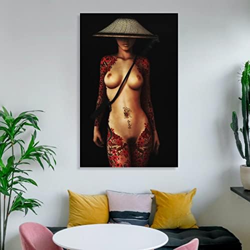 BLUDUG Черно-Бели Плакати Японската Секси Жена-Самурай Гол на Плакат Платно Картина Стенен Художествен Плакат за Спалня Декор Хол 12x18 инча (30x45 см)