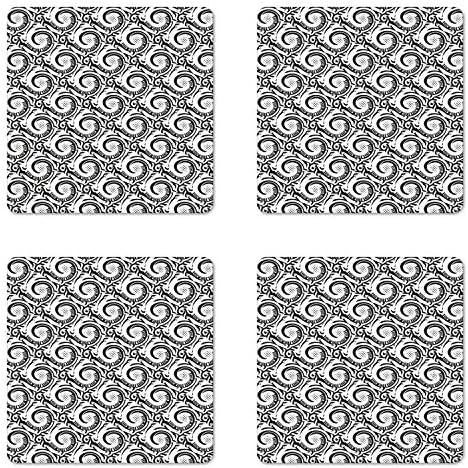 Набор от модерни каботажните Ambesonne от 4 Спиралевидных кръгове с Праисторически ефекти в стил Трайбл Фънки, Геометрично Изкуство, Квадратни Гланц влакчета от оргали