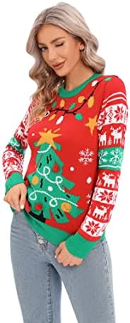 LUBOT/ Грозни Коледни Пуловери за Жени, Сладък Пухкав Забавен Вязаный Пуловер за Зимата и Празнични Партита,