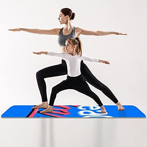 Love Peace Синьо килимче за йога, Подложка за упражнения за Гимнастика, Йога, Пилатес и упражнения на пода 72x24 инча/183x61cmx0.6cm на Еко-мат за упражнения