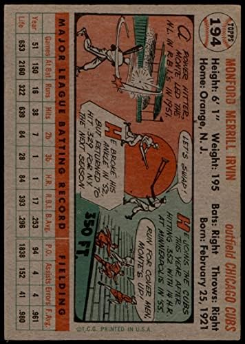 1956 Topps # 194 Монте Ъруин Чикаго Къбс (Бейзболна картичка) VG Cubs