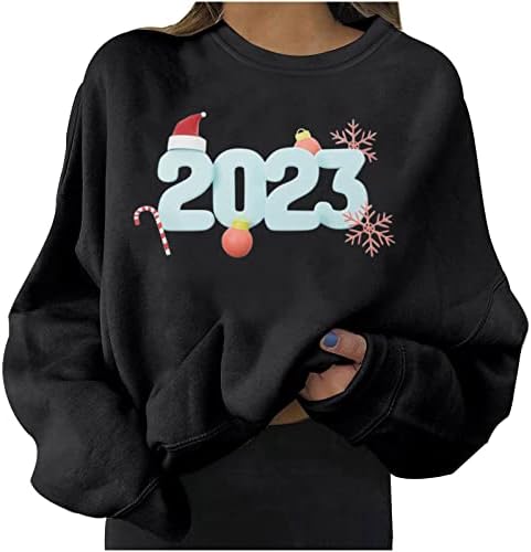 2023 Модни Блузи за жени, Красиви Блузи Оверсайз, Пуловер с кръгло деколте и Дълъг ръкав, Тениски, Свободна Коледна Блуза, Топ