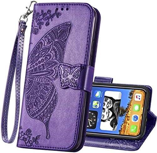 Чанта-портфейл за iPhone 12 Pro Max, Защитен Калъф За вашия Телефон от Изкуствена Кожа, Каишка за Китката, Отделение