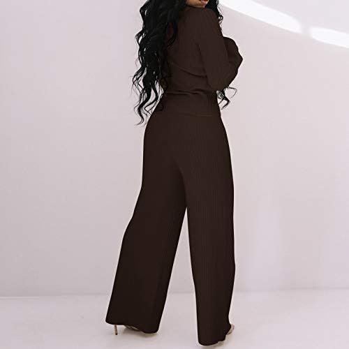 SHENGXINY/ Есен Облекло за Жени, Модни Ежедневни Блузи с Изгорени ръкави и Копчета + Обикновена Широки Панталони,