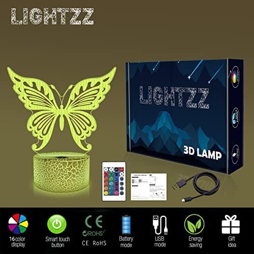 Лека нощ с пеперуда, Подаръци с Пеперуда за деца и Момичета, Илюзия 3D лампа с изображение на Животни с Дистанционно