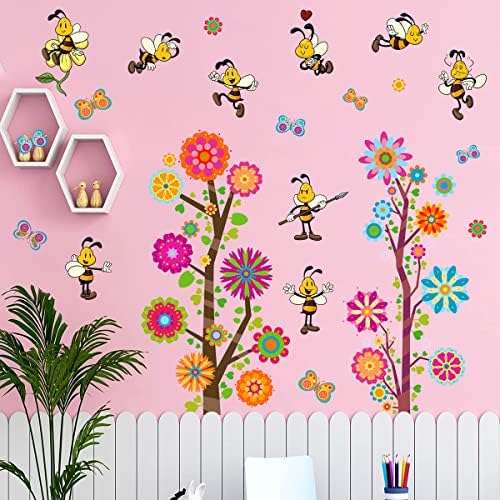 WOYINIS Мультяшные Сладки Стикери за стена с Пчели, Медоносни Пчели, Цвете, Дърво и Пеперуди, Стикери за Стена,