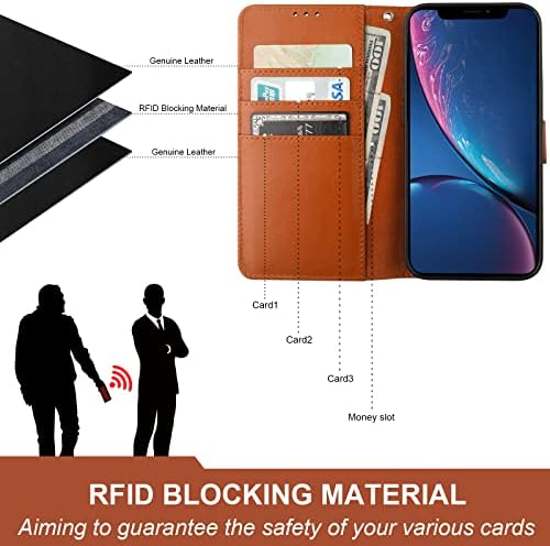 Чанта-портфейл ONETOP за iPhone XR с държач за карти, Стойка от естествена кожа с RFID заключване, Съвместима