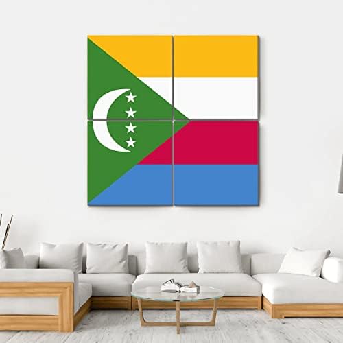 Стенно изкуство ERGO PLUS Флаг Коморски острови Страхотна Растянутая картина, Готова да бъде обесен за дома - Идеално за стените на галерията в хола