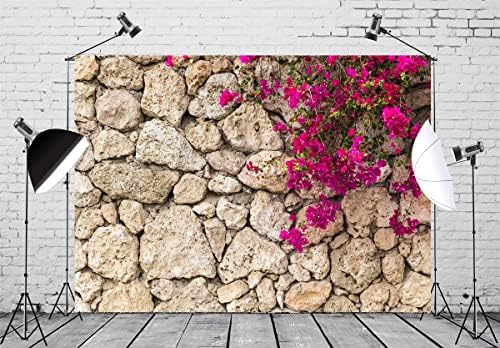BELECO 15x10ft Текстилен Фон с Цветя върху Каменна Стена, Реколта Тухлена Стена с Пролетни Цветя, фонове, за