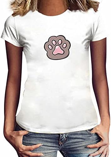 Женска тениска С изображение на Забавна Кучешки Лапи, Лятна Ежедневни Тениска С Къс Ръкав и Кръгло деколте,