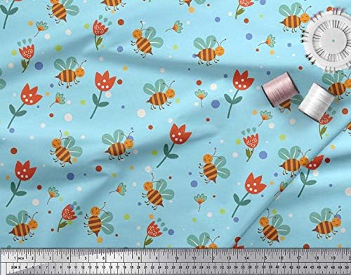 Памучен трикотажная плат Soimoi на точки, с цветен модел и образа на медоносной пчелите, кърпа с принтом 1 ярд