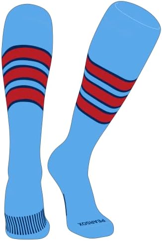 Шарени безрецептурные чорапи за бейзбол, софтбол, футбол КРУША СОКС (C) Небето-светло Синьо, Тъмно синьо, Червено
