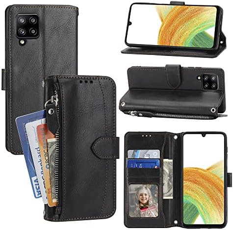 Калъф-за награда за мобилен телефон 2 в 1 чанта за носене-джобен формат, Съвместим с Samsung Galaxy A42 5G, Портфейл с цип с няколко карти, Калъф за телефон, Кожен портфейл-за на