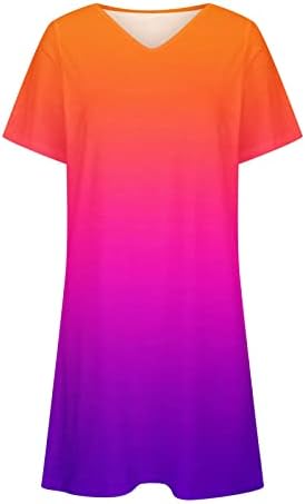 Рокли-ризи за Жени 2023, Лятна Рокля Миди с V-образно деколте и Къс Ръкав, Ежедневни Тениски в Контрастен Цвят