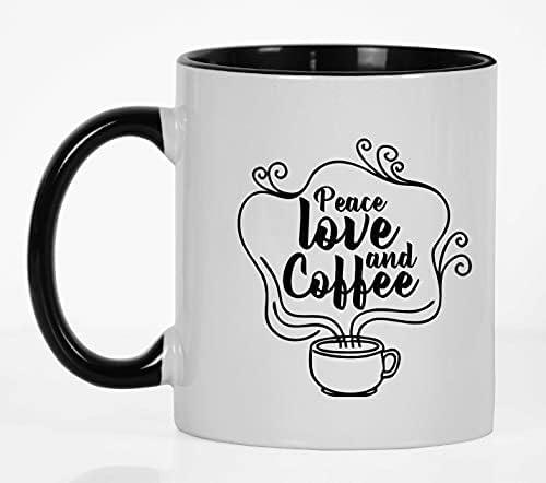 Inkdotpot Peace Love and Coffee Забавно Новост 11 Грама Керамични Чаши за Кафе Подарък за приятелите, най-добър