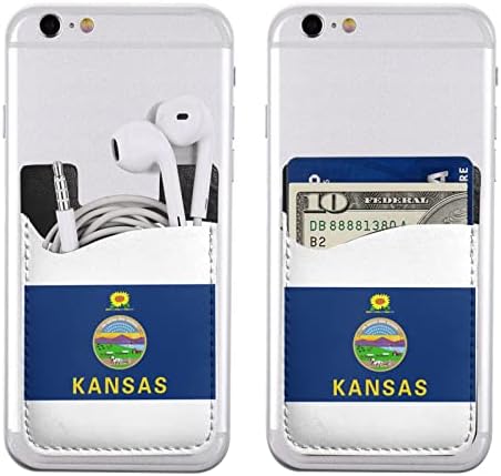 Флаг__канзас.SVG Държач за карти с еластична ръкав за задната част на телефона е Идеален за всички мобилни телефони И повечето смартфони