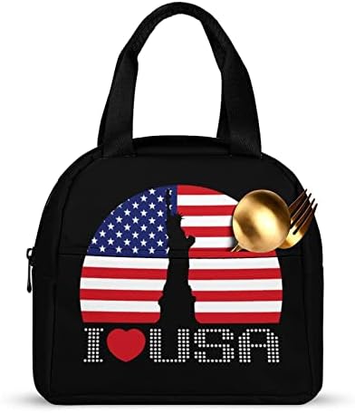 I Love USA Статуята на Свободата и американския Флаг Изолирано Чанта за Обяд за Еднократна Употреба Bento Box