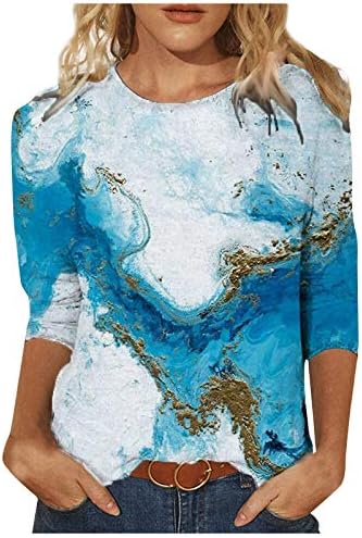 CHNNKKAOP Риза с 3/4 ръкав, Дамски Сладка Тениска С Флорални Принтом, Ежедневни Свободна Лека Блуза-Пуловер,