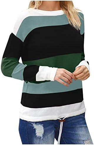 Дамски Пуловер Райе С Цветен Блок е със Средна Дължина, Свободни Пуловер с кръгло деколте и Дъното, Пуловери,