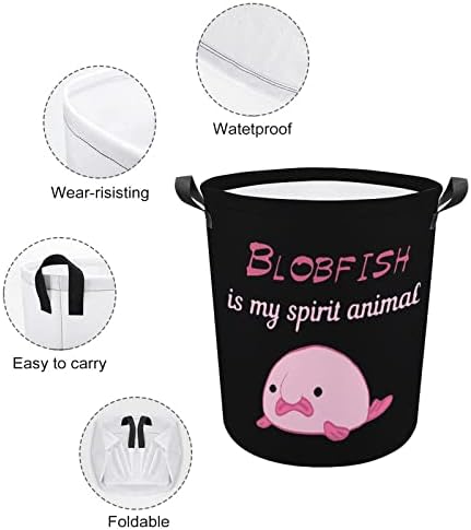 Blobfish is My Spirit Кошници за Бельо с Принтом Животни, с Дръжки, Водоустойчив Сгъваема Кръгла Кошница За Дрехи, Чанта-Органайзер За Съхранение