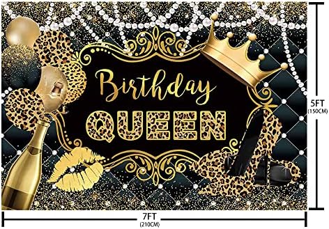 AIBIIN 7x5ft Фон Кралица на рожден Ден, за Жени и Момичета, Леопардовая Черно-Златна Корона, Перлата на Топка, Фон за Снимки в стил Шампанско, Рожден Ден, Украса за Партита,