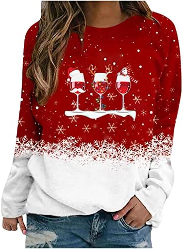 Коледни Модерни Ежедневни Блузи за Жени, Всекидневни Пуловер с цветни Блокчета, Свитшоты с Дълъг Ръкав, Ризи