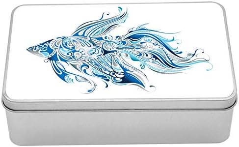 Лидице кутия на риба Ambesonne, Абстрактна Betta Спленден в сини цветове с ефект на бохемски модела, Преносим