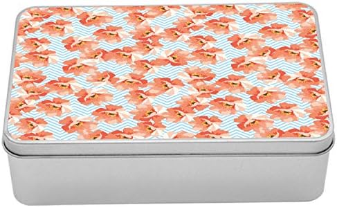 Метална кутия Ambesonne Coral, Нежни Пастелни Цветове Мак, на фона на Зигзагообразного Шеврона, Романтична Женственост,