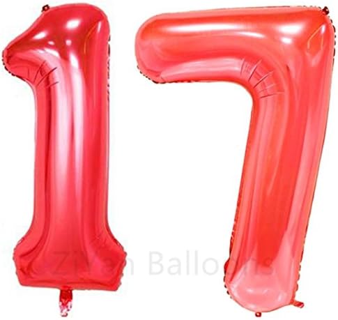 ZiYan 40 инча Червен Номер 17 балон Вечер Празнична Украса за Рожден Ден Годишнина Гигантски балони Гелиевые
