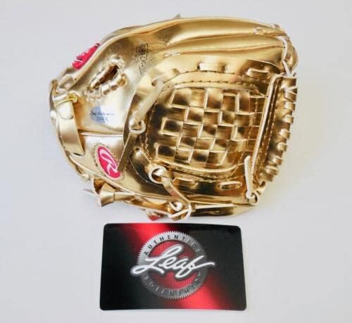 Медал за заслуги в мини-златната ръкавица с автограф на Боби Шанца (янкис) - Leaf Coa! - Ръкавици MLB с автограф