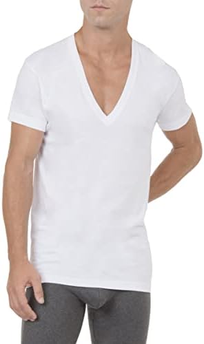 2 (X) Първата Мъжки Памучен Тениска Slim Fit с дълбоко V-образно деколте Multipack