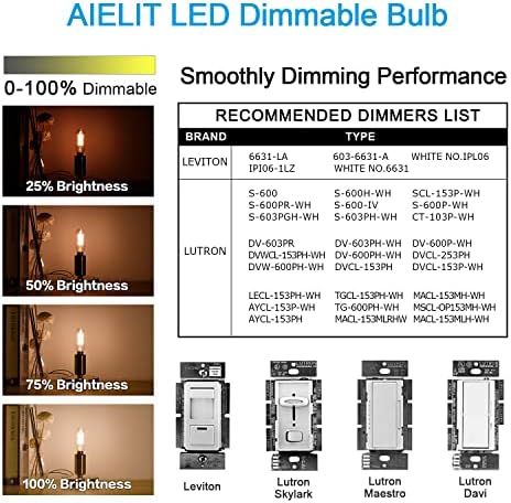 AIELIT Т8 4-Ваттная led лампа E12 с регулируема яркост (0-), мекият Бял 3000 До, Прозрачни Тръбни електрически