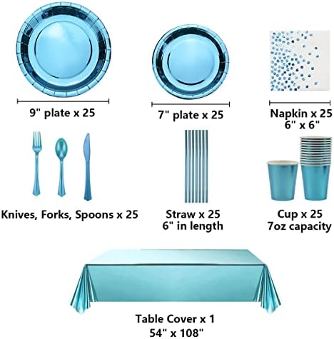 Комплект съдове за готвене Ywediim Blue за партита, за да проверите за партита - Включват чинии, Чаши, Салфетки,