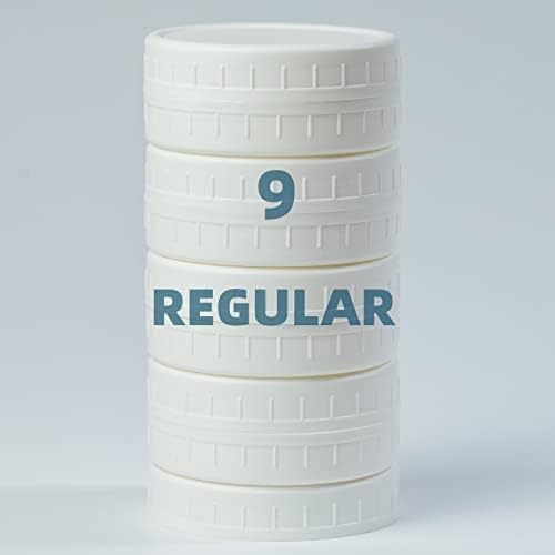 Bedgeta 9 Опаковки Модернизирана Бели Капачки за буркани на Мейсън със силиконов пръстен, Пластмасови Капачки