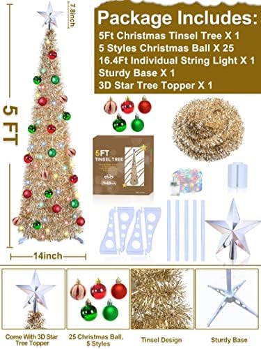 5-Подножието Сърма Всплывающая Коледно Дърво с Таймер 50 Цветни Светлини 3D Звезда 25 Топки Декорация на Коледна