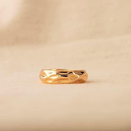 GNIRTSI Златното Чеканное Пръстен за Жени Dome 14К Златно покритие Минималистичен Стека Масивна Гривна Бижута на Палеца Размер 6-8