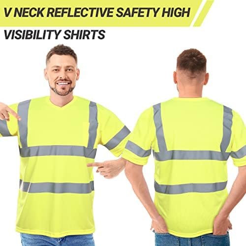 Riyiper 6 Бр. XL Размер, Защитни Къси Ризи с Висока Видимост, с V-Образно деколте, Светоотражающая Защитна Тениска,